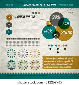 Circle infographic elements with information and percent ratio marked via size of circles vector illustration