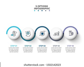 Circle infographic elements. Template for timeline or process chart with 5 options.