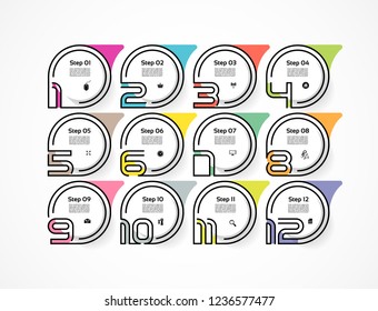 Circle infographic number options. Design vector template can be used for workflow layout, diagram, presentation, web design. Busines concept with 12 options, steps or processes 