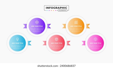 Circle infographic presentation template with 5 steps or options