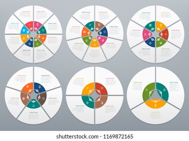 Circle infographic. Round diagram of process steps, circular chart with arrow, circled graphs presentation. Circles and arrows graph charts process infographics vector isolated icon set
