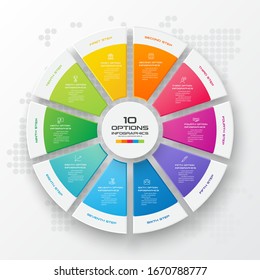 Plantilla de infografía circular con 10 opciones,Ilustración vectorial.