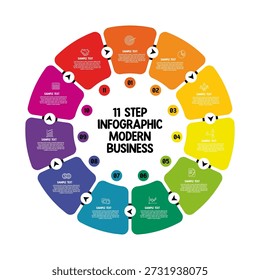 circle infographic template with 11 steps, process or options, process chart, Used for process diagram, presentations, workflow layout, flow chart, infograph. Vector editable illustration.