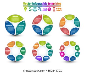 Circle infographic template 3, 4, 5, 6, 7, 8 steps.  For presentation and design concept. Bright colors. Vector illustration.