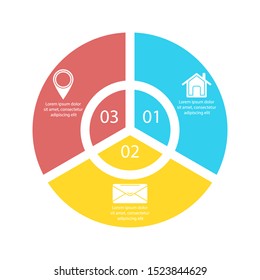 Circle infographic template with 3 options for presentations or charts. Business concept round diagram. Vector illustration.