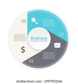 Circle Infografik Vorlage mit 3 Optionen, Elementen oder Schritten. Geschäftskonzept für Präsentationen, Layouts, Berichte und Runddiagramme. Vektorgrafik