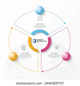 Circle infographic template with 3 steps, process or options, process chart, Used for process diagram, presentations, workflow layout, flow chart, infograph. Vector eps10 illustration.
