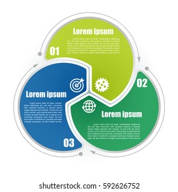 Circle Infographic Template 3 Steps. Colorful Parts With Business Icons And Numbers. For Presentation And Design Concept. Vector Illustration.