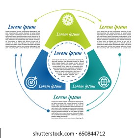 Circle Infographic Template 3 Steps And Central Element In Triangle.  For Presentation And Design Concept. Vector Illustration.