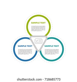 Circle infographic template with 3 steps. Colorful rounds with sample text. For presentation and design concept. Vector illustration.