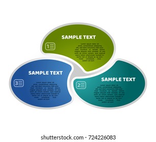 Circle infographic template with 3 steps. Colorful ellipses with icon and sample text. For presentation and design concept. Vector illustration.
