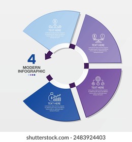 Circle infographic template with 4 steps, process or options, process chart, Used for process diagram, presentations, workflow layout, flow chart, infograph. Vector eps10 illustration.