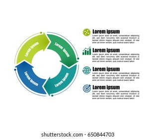 Circle Infographic Template 4 Steps. For Presentation And Design Concept.  Bright Color Arrows. Vector Illustration.