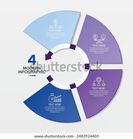 Circle infographic template with 4 steps, process or options, process chart, Used for process diagram, presentations, workflow layout, flow chart, infograph. Vector eps10 illustration.