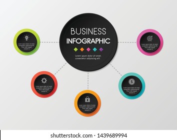 Circle infographic template with 5 options. Vector
