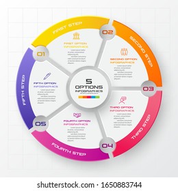 Plantilla de infografía circular con 5 opciones,Ilustración vectorial.