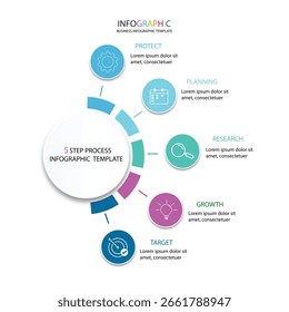 circle infographic template, 5 step infographic template, business infographic, circle infographic, timeline, whit 5 step or option,	