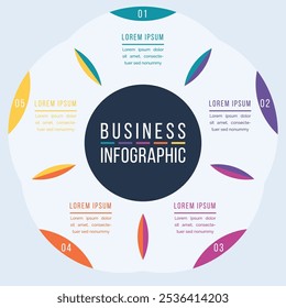 Circle Infográfico modelo 5 etapas, objetos, elementos ou opções infográfico design de negócios