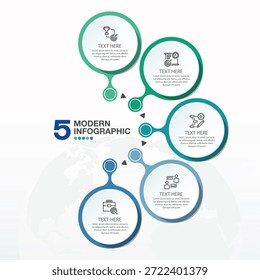 Plantilla de infografía de círculo con 5 pasos e íconos.