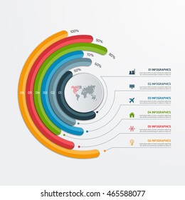 Circle infographic template with 6 options. Business concept. Vector illustration.