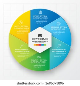 Plantilla de infografía circular con 6 opciones,Ilustración vectorial.