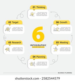 Circle infographic template. 6 Step, Flat simple infographics design template. presentation graph. Business concept with numbers 6 options or steps vector illustration.