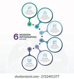 Circle infographic template with 6 steps, process or options, process chart, Used for process diagram, presentations, workflow layout, flow chart, infograph. Vector eps10 illustration.
