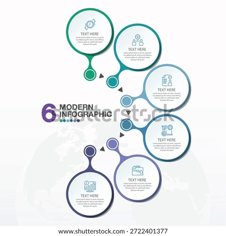 Circle infographic template with 6 steps, process or options, process chart, Used for process diagram, presentations, workflow layout, flow chart, infograph. Vector eps10 illustration.