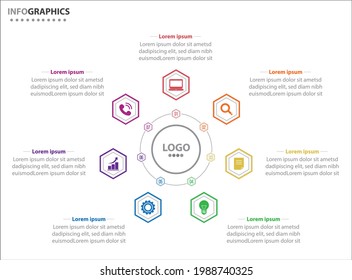 Plantilla de infografía circular con 7 opciones para presentaciones. Plantilla de diseño de infografía vectorial. diagrama, opciones de número. Visualización de datos. Concepto de negocio con 7 pasos, 7 procesos.
