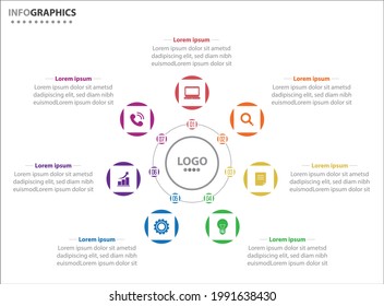 Circle infographic template with 7 options for presentations. Vector infographic design template. diagram, number options. Data visualization. Business concept with 7 steps, seven process.