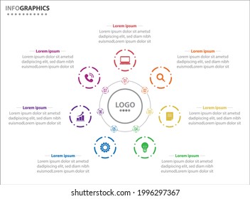 Plantilla de infografía circular con 7 opciones para presentaciones. Plantilla de diseño de infografía vectorial. diagrama, opciones de número. Visualización de datos. Concepto de negocio con 7 pasos, 7 procesos.