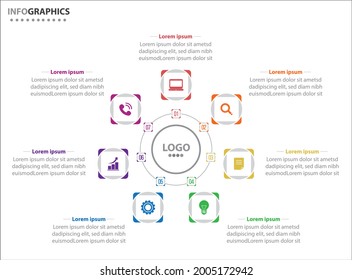 Circle infographic template with 7 options for presentations. Vector infographic design template. diagram, number options. Data visualization. Business concept with 7 steps, seven process.