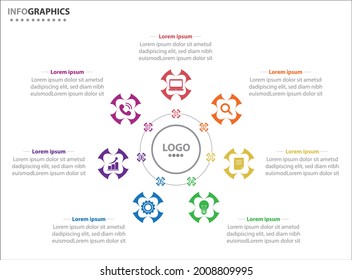 Circle infographic template with 7 options for presentations. Vector infographic design template. diagram, number options. Data visualization. Business concept with 7 steps, seven process.
