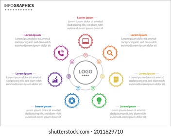 Plantilla de infografía circular con 7 opciones para presentaciones. Plantilla de diseño de infografía vectorial. diagrama, opciones de número. Visualización de datos. Concepto de negocio con 7 pasos, 7 procesos.