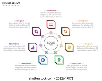 Circle infographic template with 7 options for presentations. Vector infographic design template. diagram, number options. Data visualization. Business concept with 7 steps, seven process.