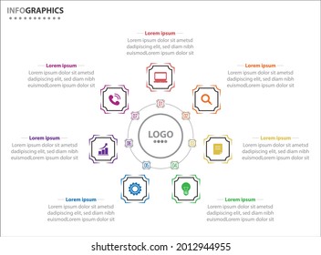 Plantilla de infografía circular con 7 opciones para presentaciones. Plantilla de diseño de infografía vectorial. diagrama, opciones de número. Visualización de datos. Concepto de negocio con 7 pasos, 7 procesos.