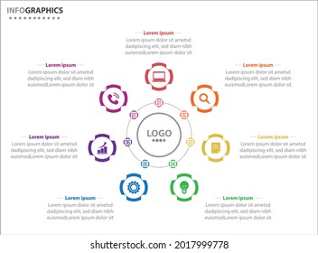 Plantilla de infografía circular con 7 opciones para presentaciones. Plantilla de diseño de infografía vectorial. diagrama, opciones de número. Visualización de datos. Concepto de negocio con 7 pasos, 7 procesos.