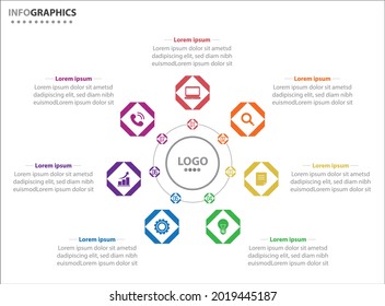 Circle infographic template with 7 options for presentations. Vector infographic design template. diagram, number options. Data visualization. Business concept with 7 steps, seven process.