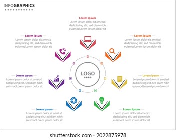 Circle infographic template with 7 options for presentations. Vector infographic design template. diagram, number options. Data visualization. Business concept with 7 steps, seven process.