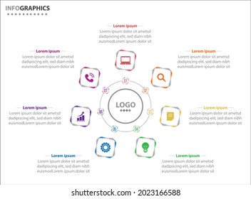 Circle infographic template with 7 options for presentations. Vector infographic design template. diagram, number options. Data visualization. Business concept with 7 steps, seven process.