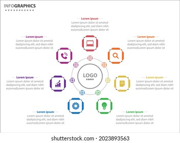 Plantilla de infografía circular con 7 opciones para presentaciones. Plantilla de diseño de infografía vectorial. diagrama, opciones de número. Visualización de datos. Concepto de negocio con 7 pasos, 7 procesos.