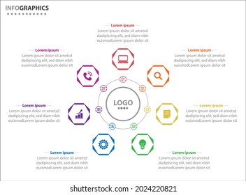 Circle infographic template with 7 options for presentations. Vector infographic design template. diagram, number options. Data visualization. Business concept with 7 steps, seven process.
