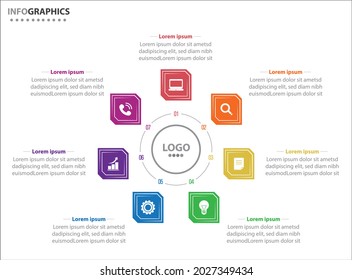 Circle infographic template with 7 options for presentations. Vector infographic design template. diagram, number options. Data visualization. Business concept with 7 steps, seven process.