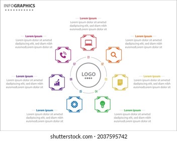 Circle infographic template with 7 options for presentations. Vector infographic design template. diagram, number options. Data visualization. Business concept with 7 steps, seven process.