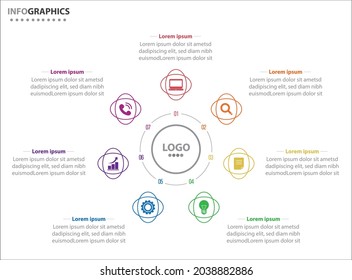 Circle Infografik Vorlage mit 7 Optionen für Präsentationen. Vektorgrafik-Design-Vorlage. Diagramm, Zahlenoptionen. Visualisierung von Daten. Business-Konzept mit 7 Schritten, sieben Prozessen.