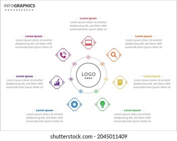 Plantilla de infografía circular con 7 opciones para presentaciones. Plantilla de diseño de infografía vectorial. diagrama, opciones de número. Visualización de datos. Concepto de negocio con 7 pasos, 7 procesos.