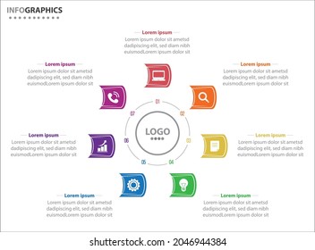 Plantilla de infografía circular con 7 opciones para presentaciones. Plantilla de diseño de infografía vectorial. diagrama, opciones de número. Visualización de datos. Concepto de negocio con 7 pasos, 7 procesos.