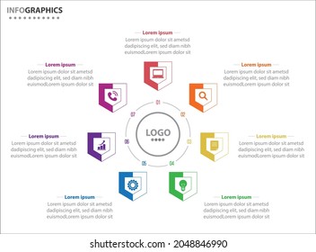 Circle infographic template with 7 options for presentations. Vector infographic design template. diagram, number options. Data visualization. Business concept with 7 steps, seven process.