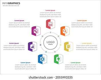 Circle infographic template with 7 options for presentations. Vector infographic design template. diagram, number options. Data visualization. Business concept with 7 steps, seven process.