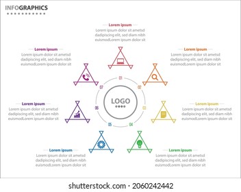 Circle Infografik Vorlage mit 7 Optionen für Präsentationen. Vektorgrafik-Design-Vorlage. Diagramm, Zahlenoptionen. Visualisierung von Daten. Business-Konzept mit 7 Schritten, sieben Prozessen.